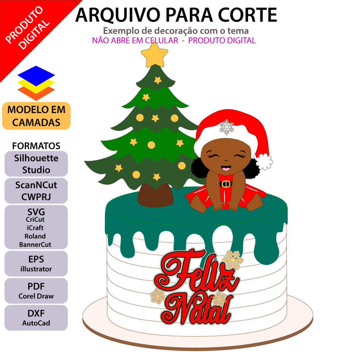 Arquivo Topo de Bolo Bebê de Natal Menina +1 Arquivo da Loja - Imagem 2