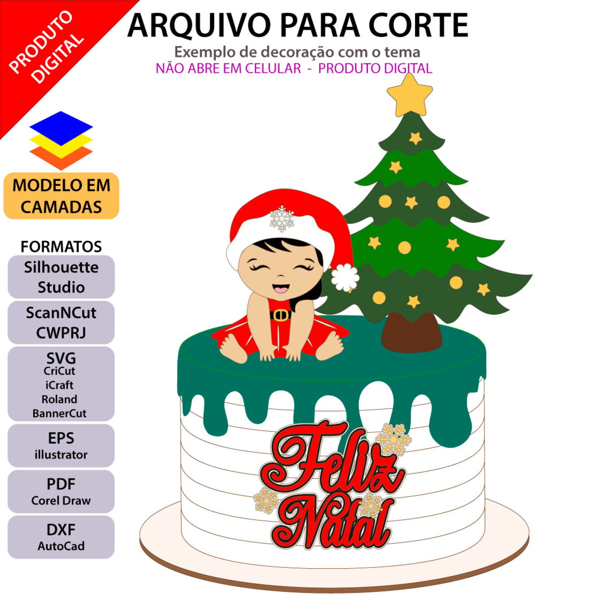 Arquivo Topo de Bolo Bebê de Natal Menina +1 Arquivo da Loja - Imagem 3