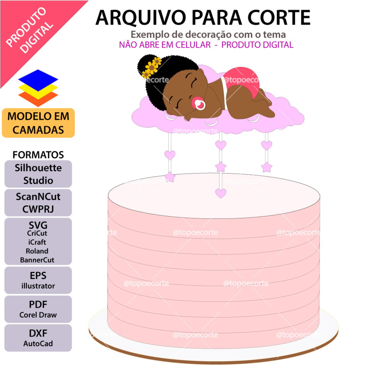 Arquivo Topo de Bolo Bebê Menina Dormindo +1 Arquivo da Loja - Imagem 2