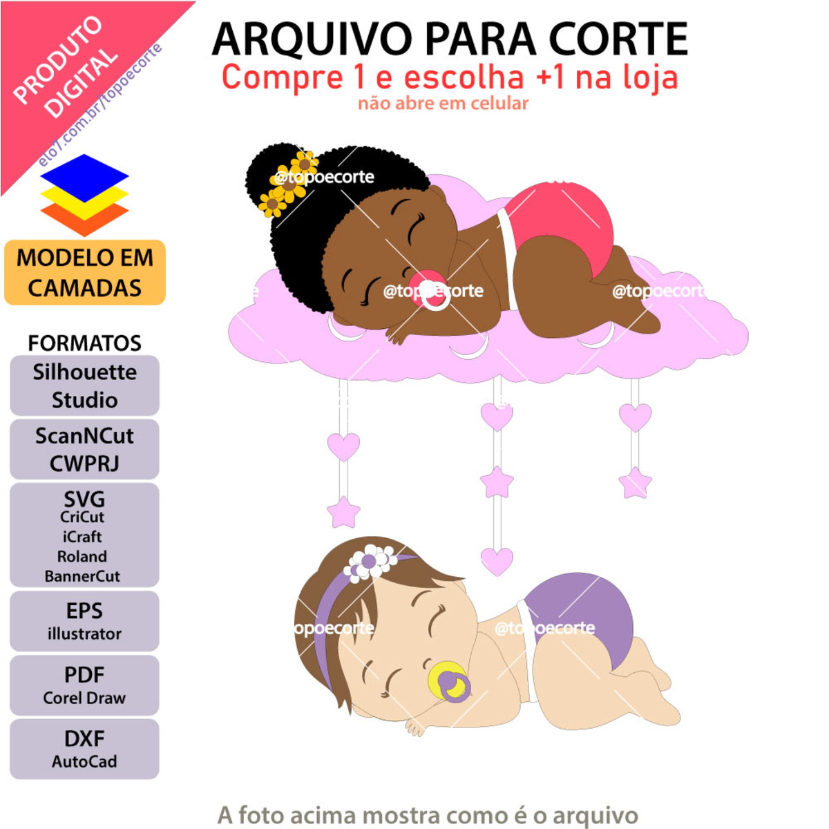Arquivo Topo de Bolo Bebê Menina Dormindo +1 Arquivo da Loja