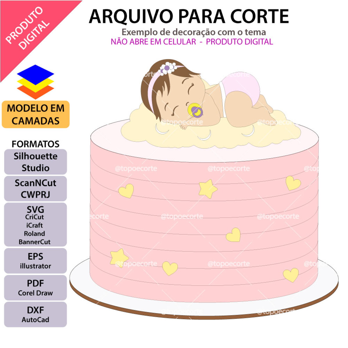 Arquivo Topo de Bolo Bebê Menina Dormindo +1 Arquivo da Loja - Imagem 3
