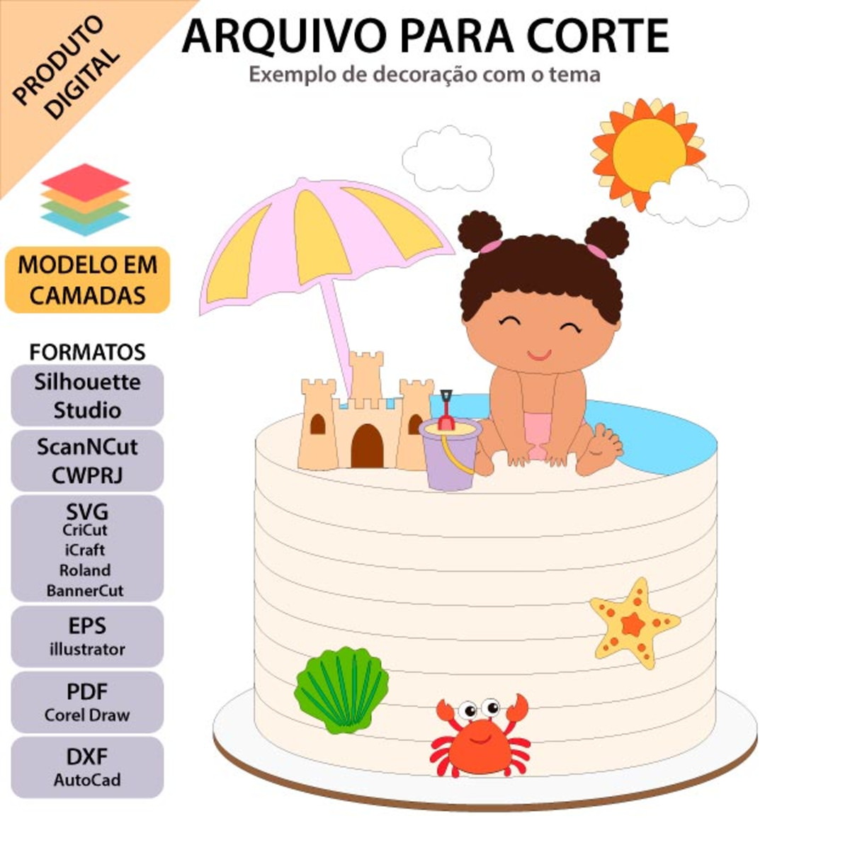 ARQUIVO Topo de bolo Bebê Na Praia +1 arquivo da loja