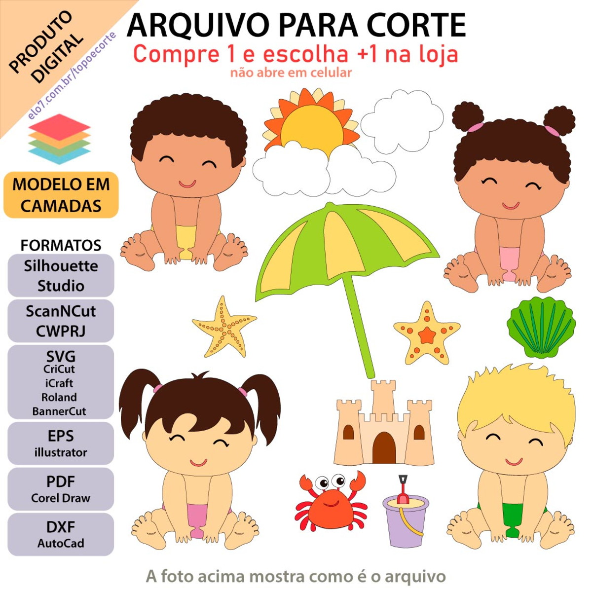 ARQUIVO Topo de bolo Bebê Na Praia +1 arquivo da loja - Imagem 2