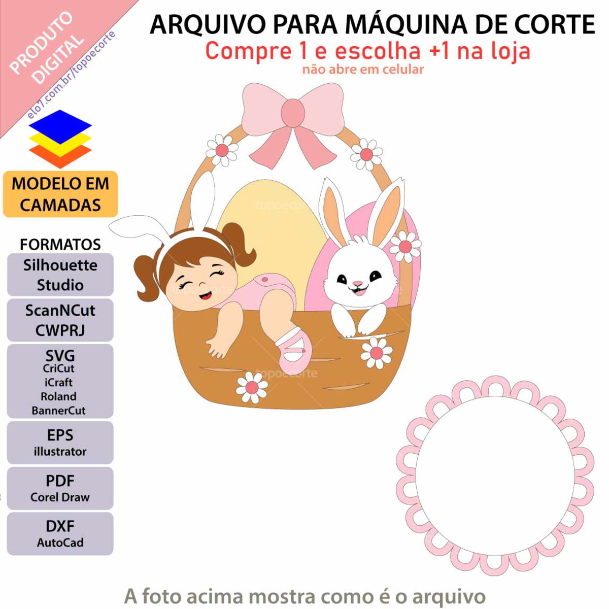 Arquivo Topo de Bolo Bebê no Cestinho +1 Arquivo da Loja