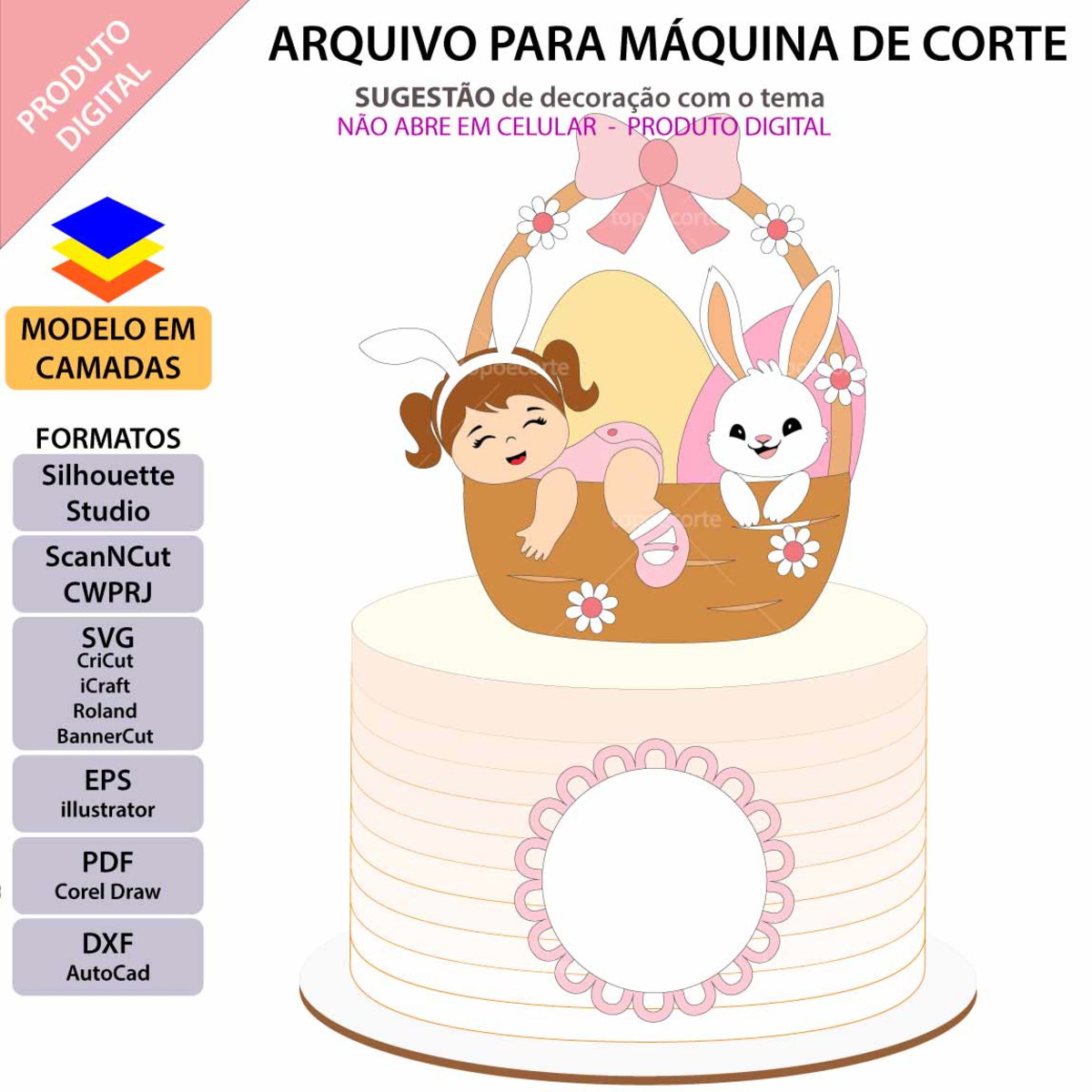 Arquivo Topo de Bolo Bebê no Cestinho +1 Arquivo da Loja - Imagem 2