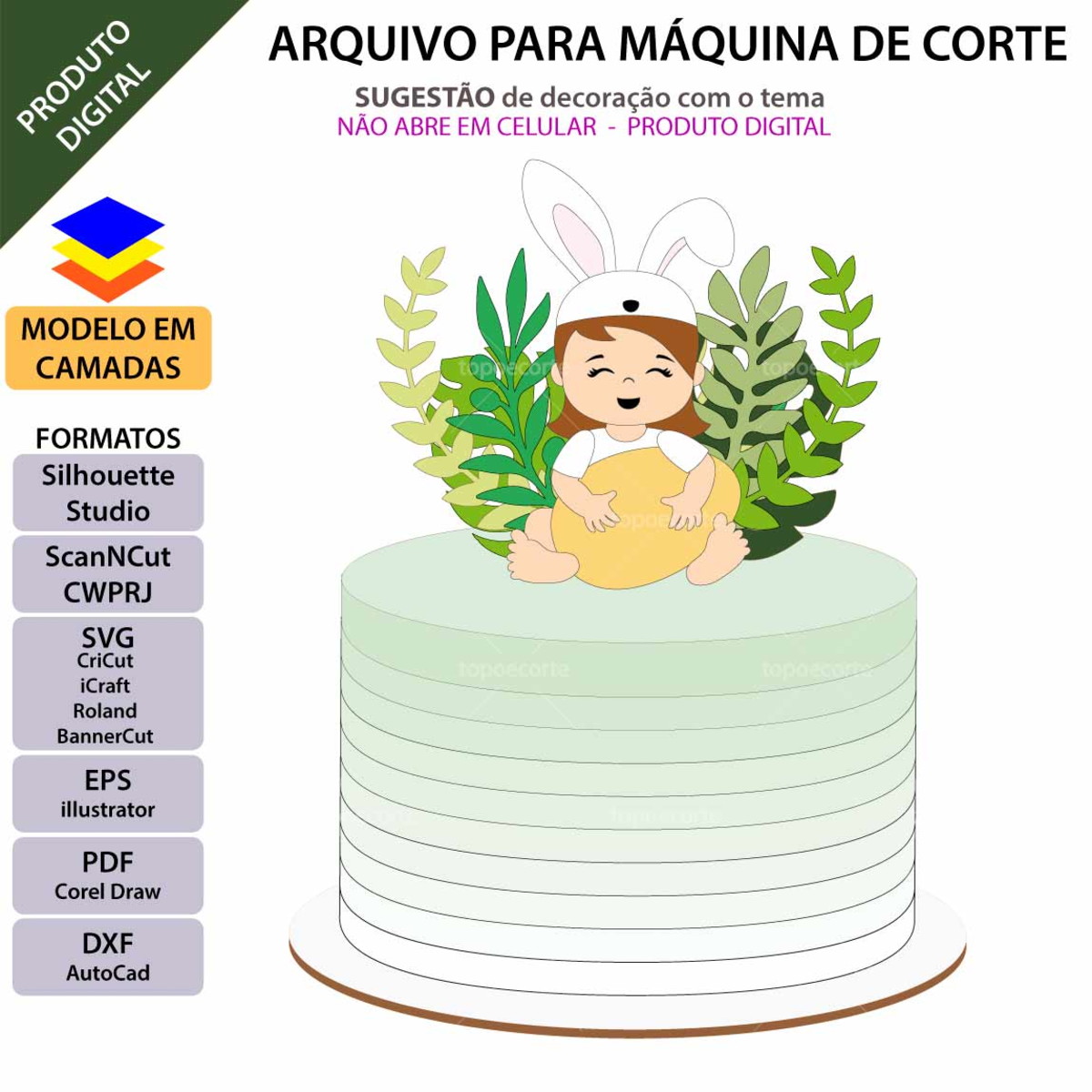Arquivo Topo de Bolo Bebê Páscoa Coelhinho +1 Arquivo - Imagem 2