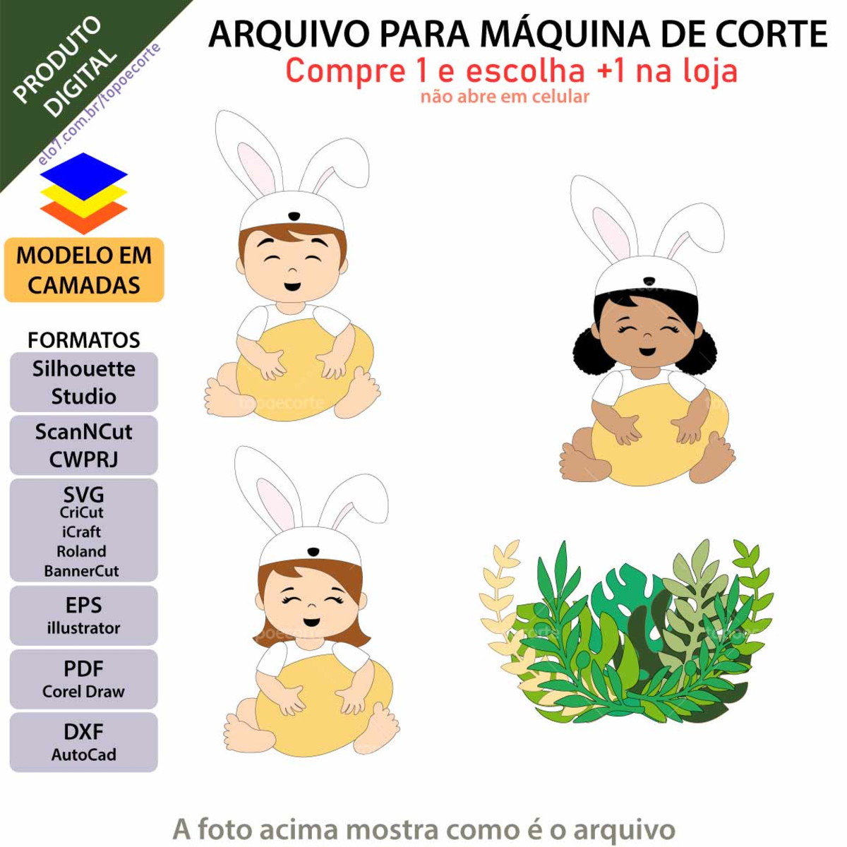 Arquivo Topo de Bolo Bebê Páscoa Coelhinho +1 Arquivo