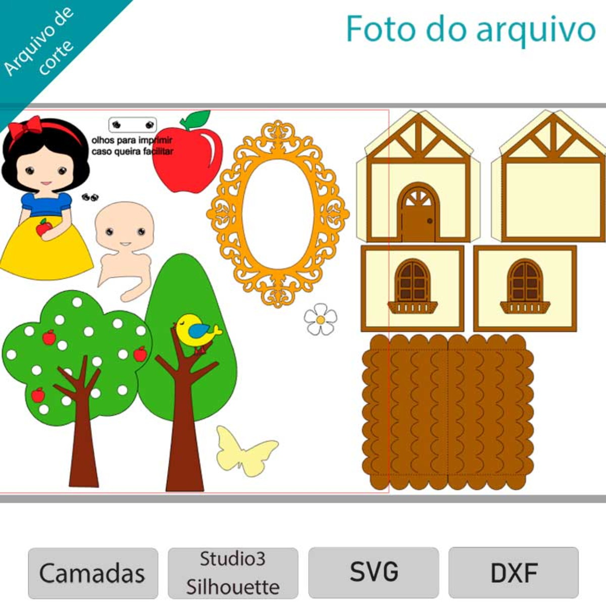 ARQUIVO Topo de bolo Branca de Neve + 1 tema da loja