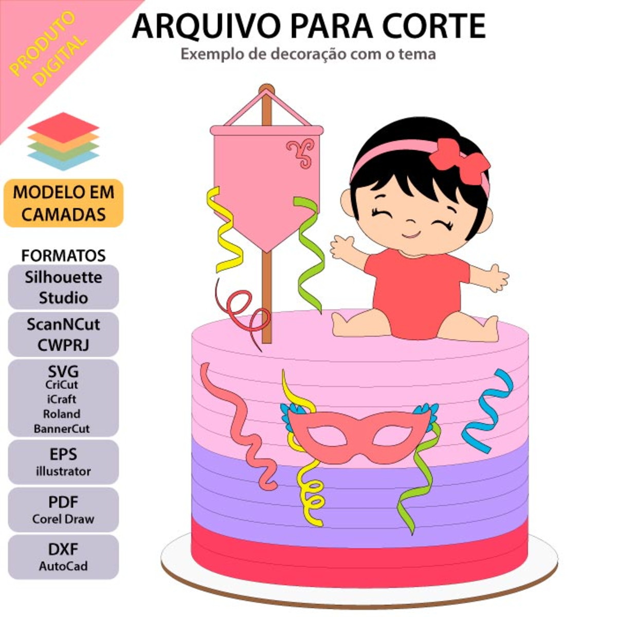 ARQUIVO Topo de bolo Carnaval Bebê +1 arquivo da loja - Imagem 2