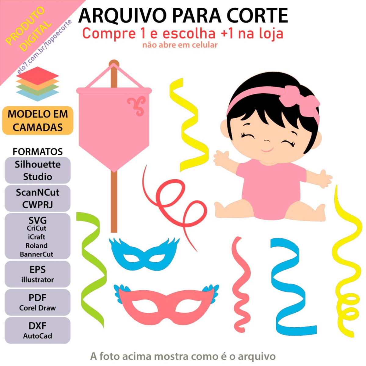 ARQUIVO Topo de bolo Carnaval Bebê +1 arquivo da loja