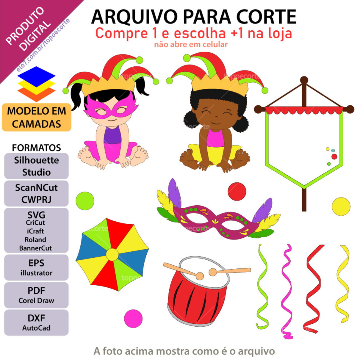 Arquivo Topo de Bolo Carnaval Bebê com Gorro +1 Arquivo