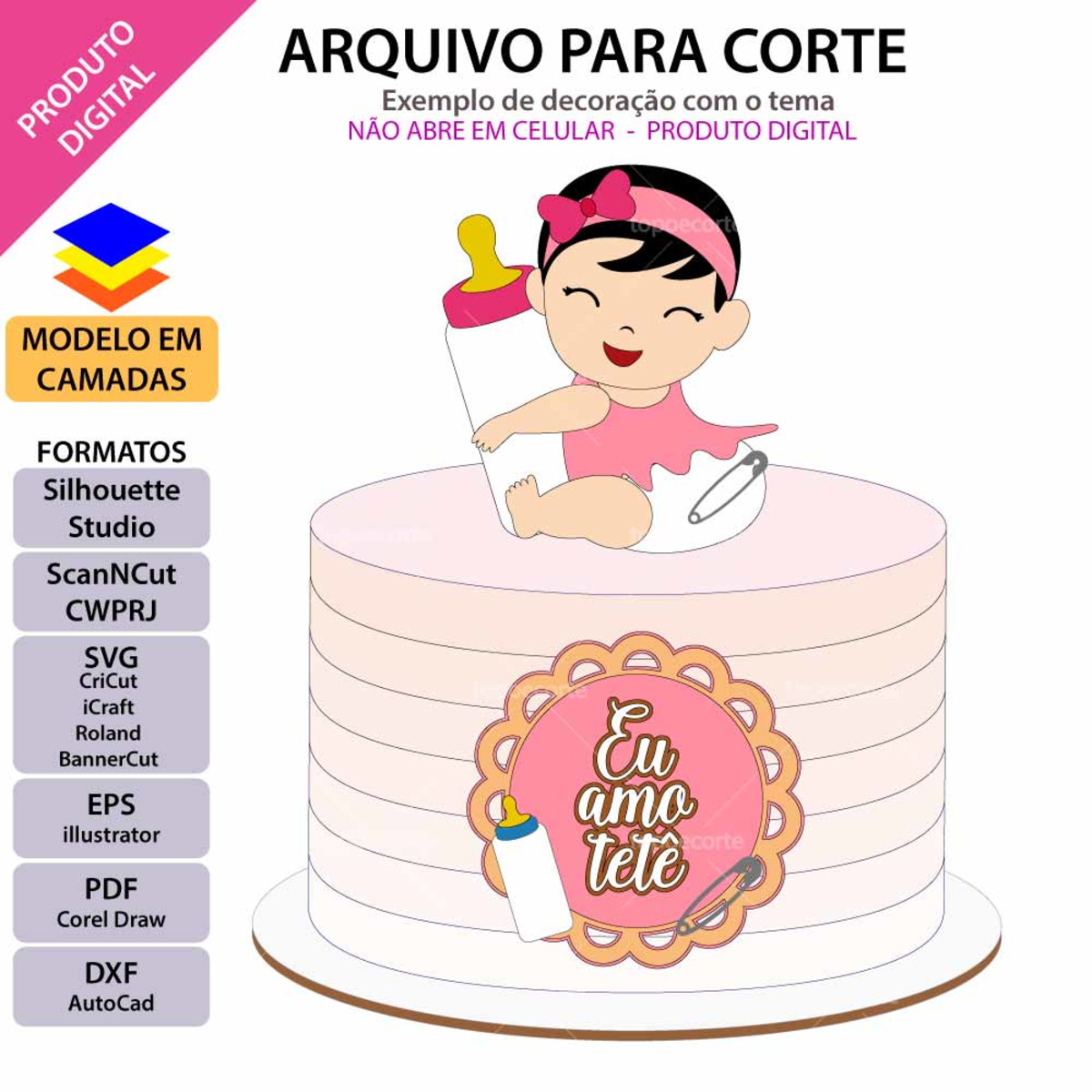 Arquivo Topo de Bolo Eu Amo Tetê Menina +1 Arquivo da Loja - Imagem 2