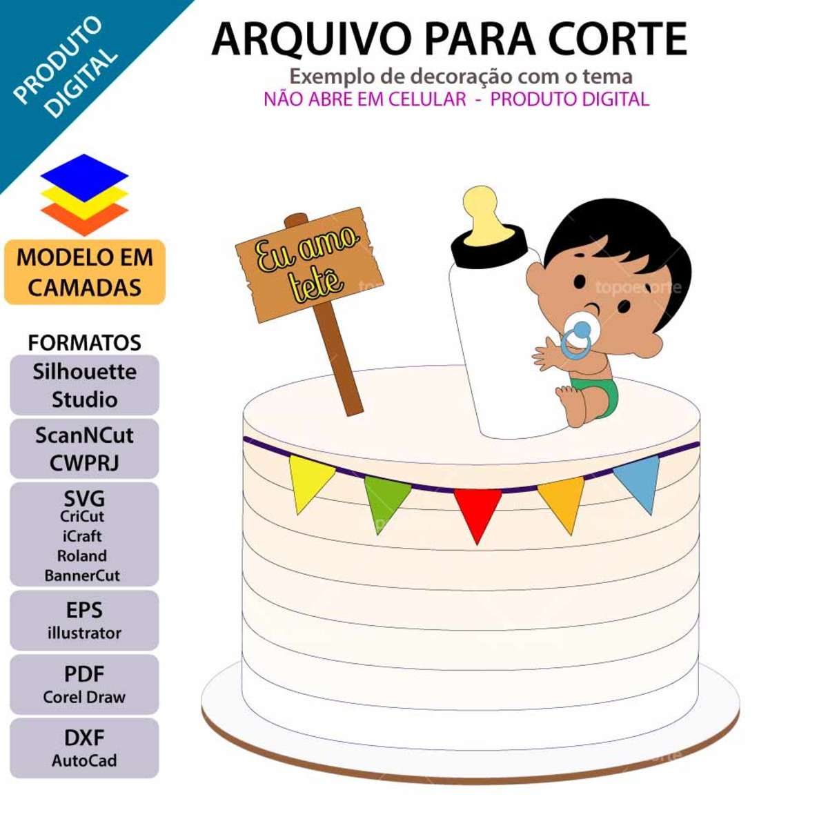 Arquivo Topo de Bolo Eu Amo Tetê Menino +1 Arquivo da Loja - Imagem 2