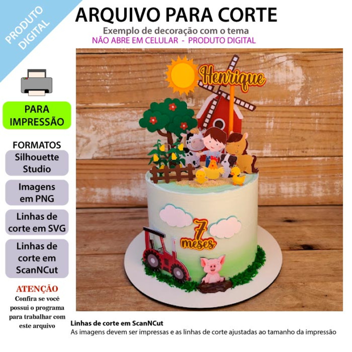 ARQUIVO Topo de bolo Fazendinha Menino +1 arquivo da loja