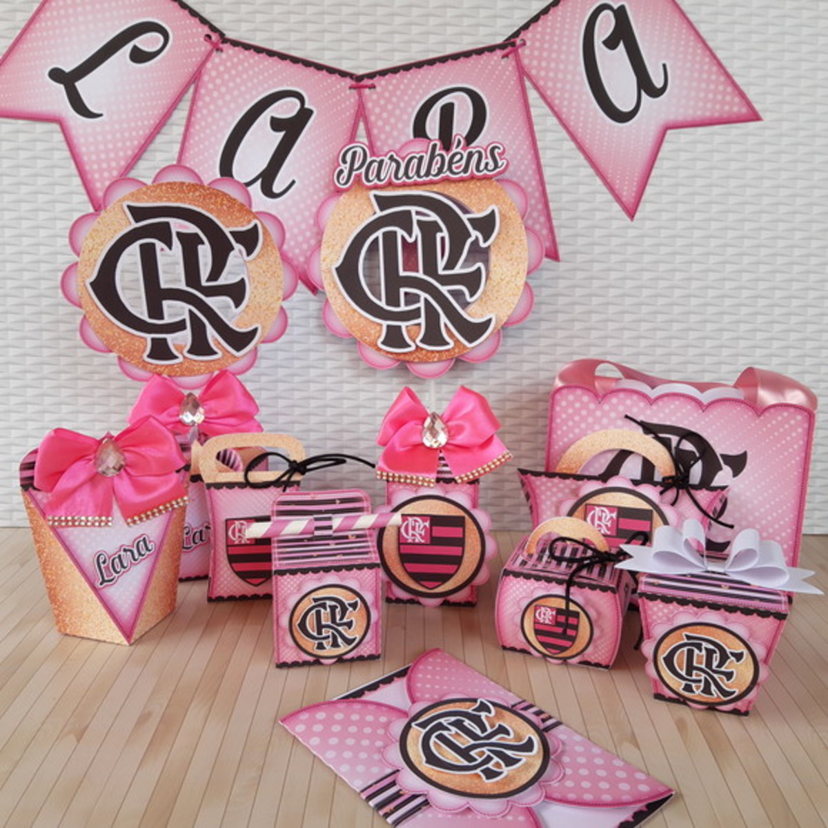 Arquivo Topo de Bolo Flamengo e Kit Flamengo Rosa 3 +brinde - Imagem 2
