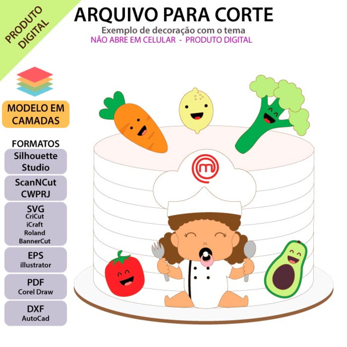 ARQUIVO Topo de bolo Master Chefe Baby +1 arquivo da loja