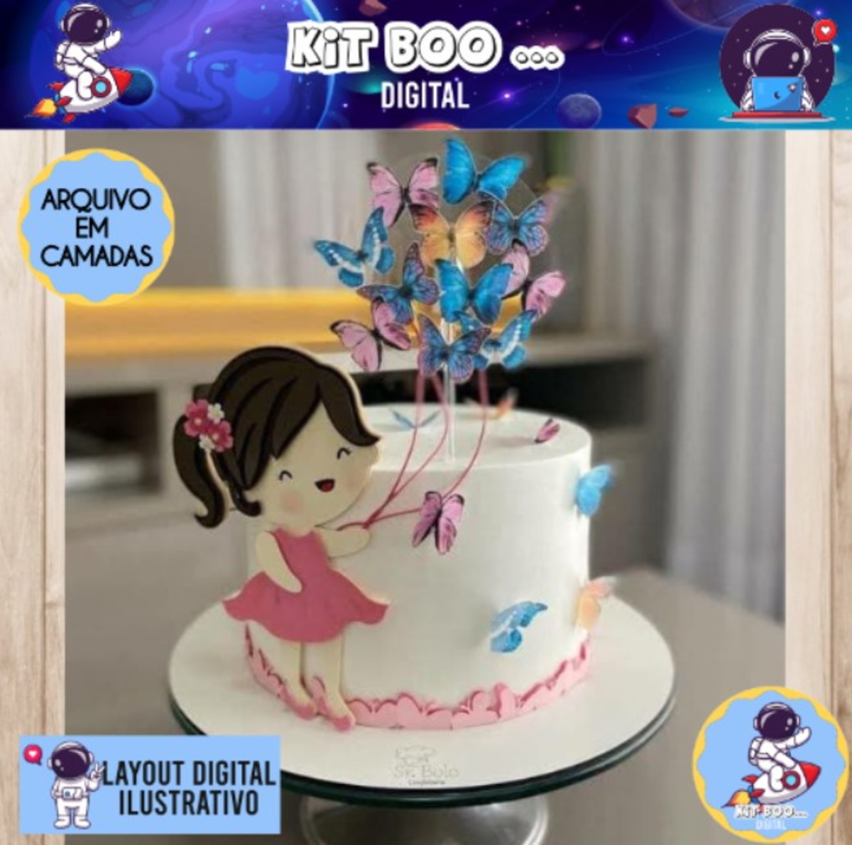 Arquivo Topo de Bolo - Menina Balão Borboletas
