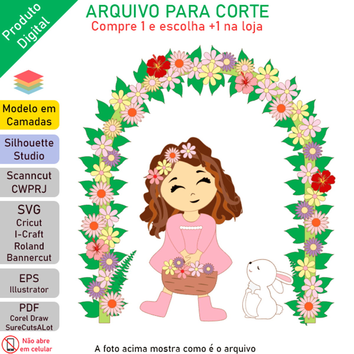 ARQUIVO Topo de bolo Menina Com Coelhinho +1 arquivo da loja