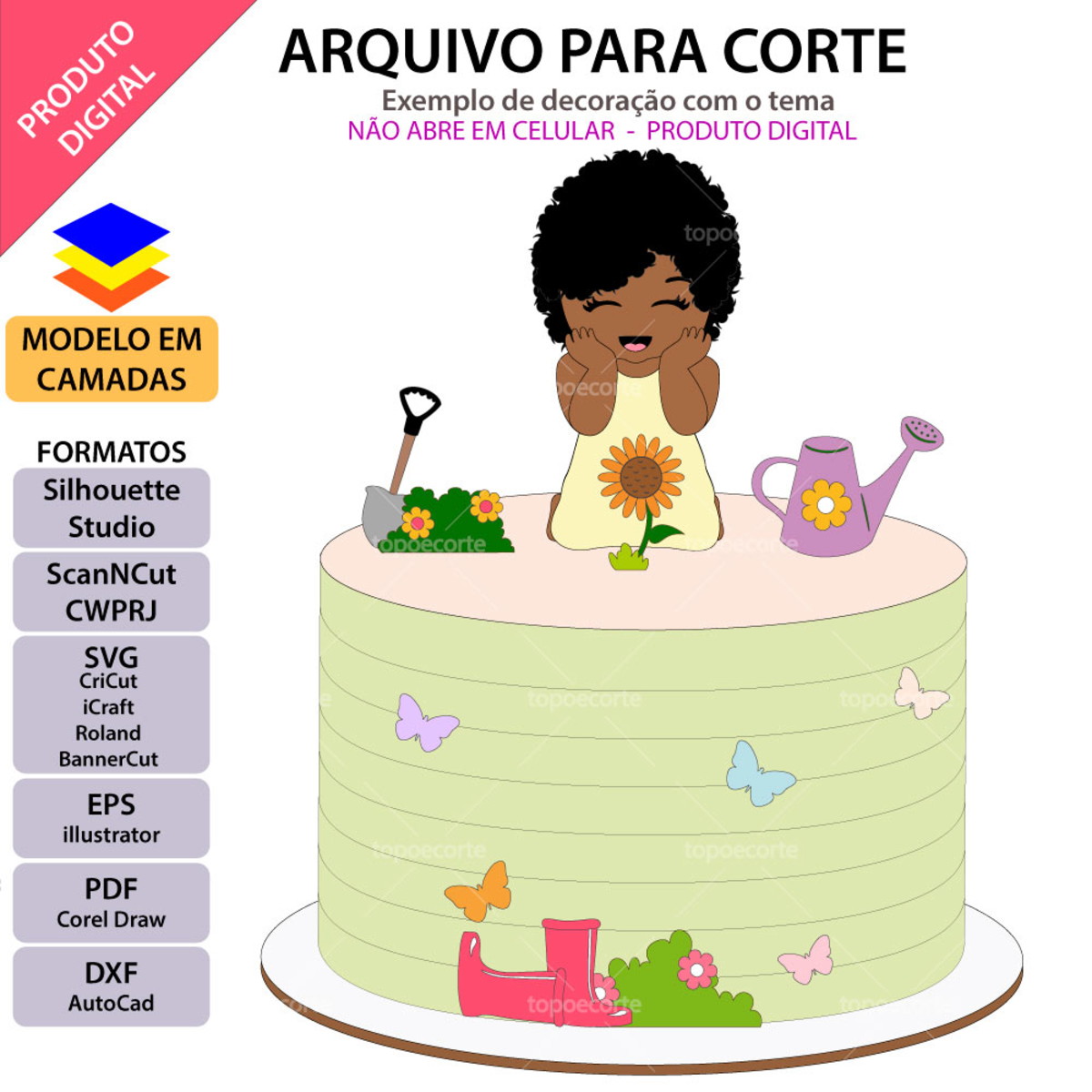 Arquivo Topo de Bolo Menina Jardinagem +1 Arquivo da Loja - Imagem 2