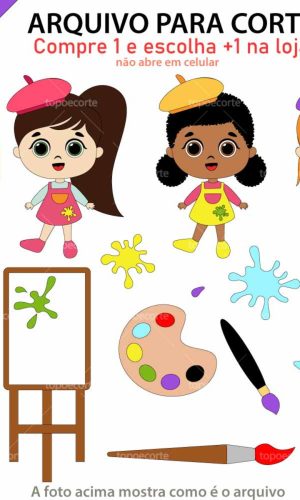 Arquivo Topo de Bolo Menina Pintura +1 Arquivo da Loja