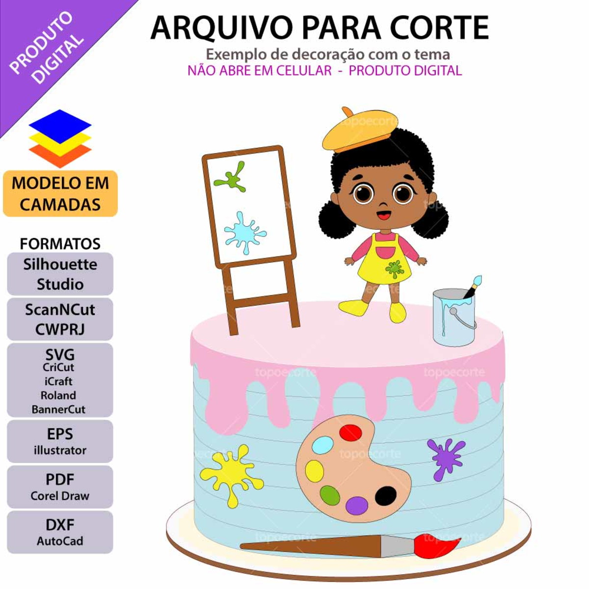 Arquivo Topo de Bolo Menina Pintura +1 Arquivo da Loja - Imagem 2