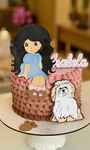 Arquivo Topo de Bolo -Menina Sentada e Cachorrinha