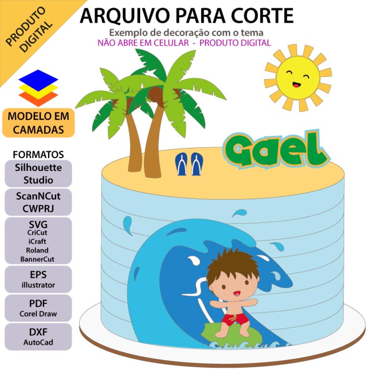 Arquivo Topo De Bolo Menino Surfista +1 Arquivo Da Loja - Imagem 2