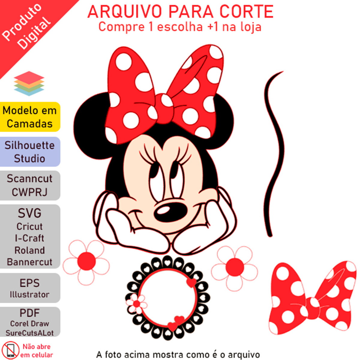 ARQUIVO Topo de bolo Minnie Mouse +1 arquivo da loja