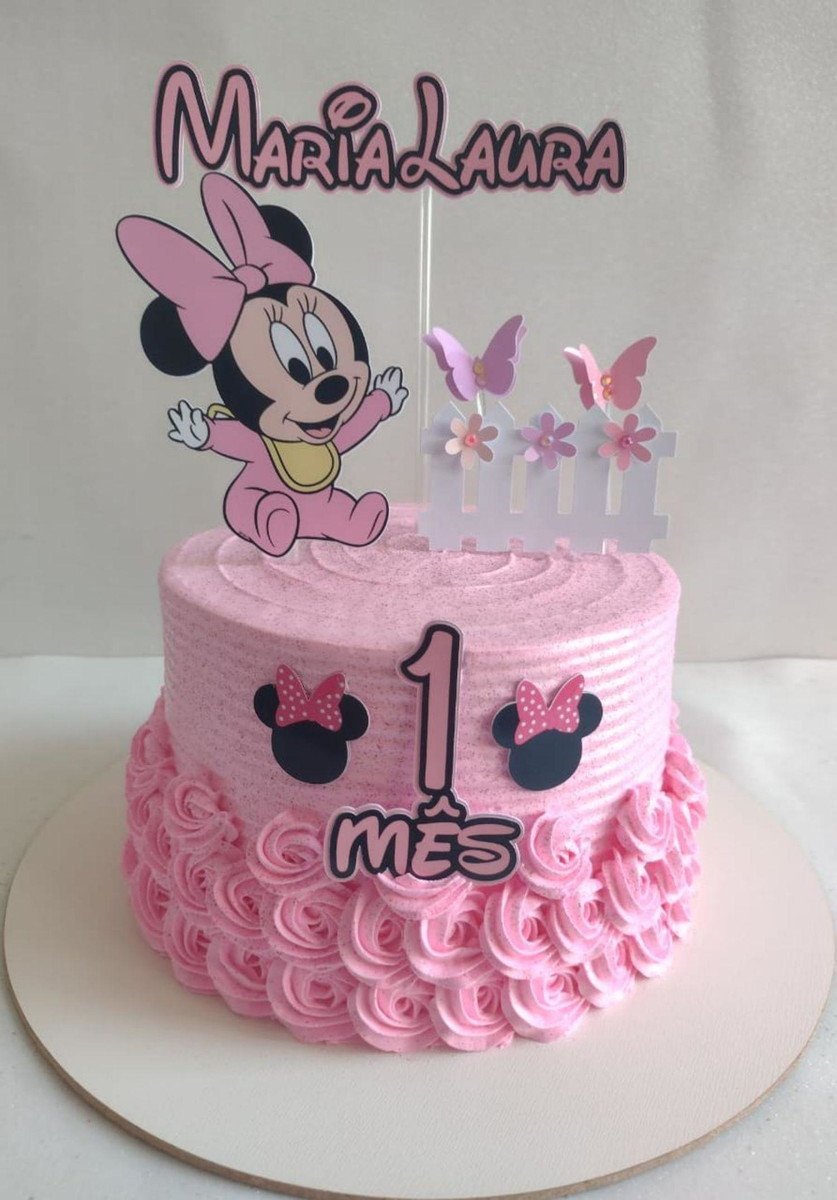 Arquivo topo de bolo - Minnie rosa bebê