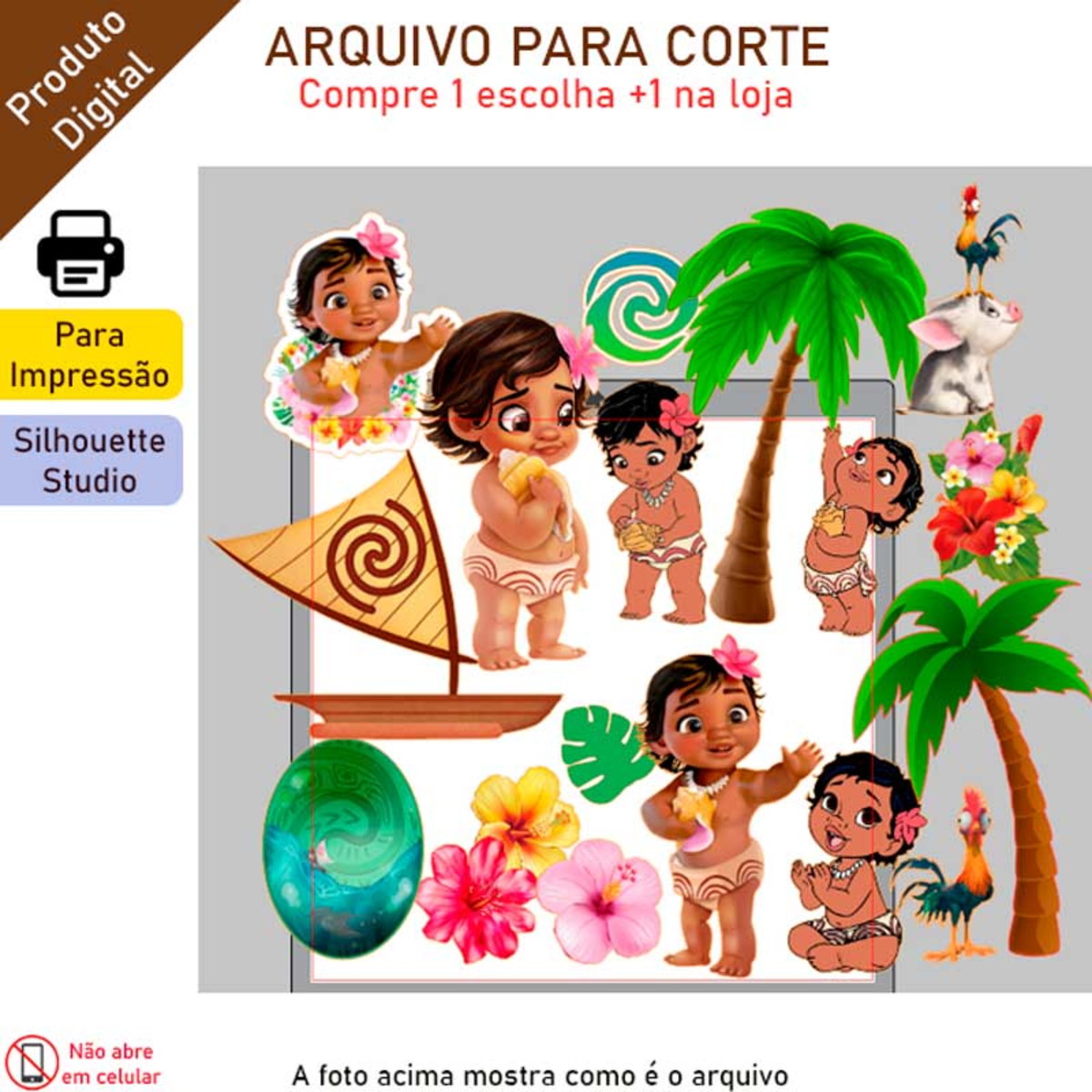 ARQUIVO Topo de bolo Moana Baby +1 tema da loja
