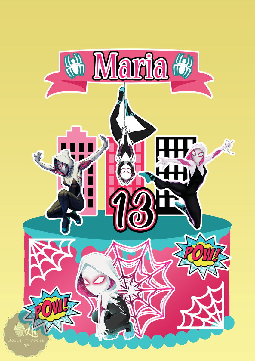 Arquivo Topo de Bolo Mulher Aranha Spider Gwen #1 Pdf/jpg