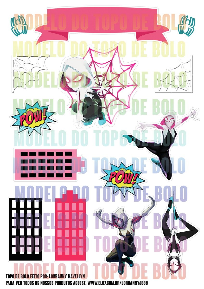 Arquivo Topo de Bolo Mulher Aranha Spider Gwen #1 Pdf/jpg - Imagem 2