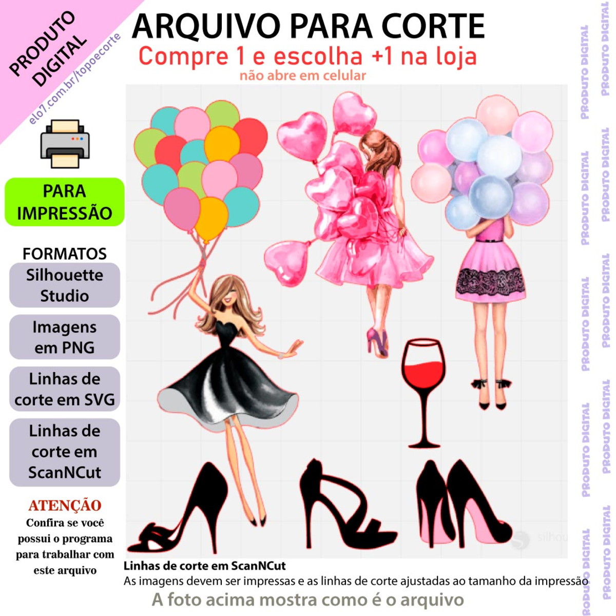 ARQUIVO Topo de bolo Mulher Com Balões +1 arquivo da loja