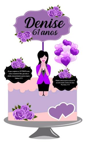Arquivo topo de bolo Mulher Cristã lilás