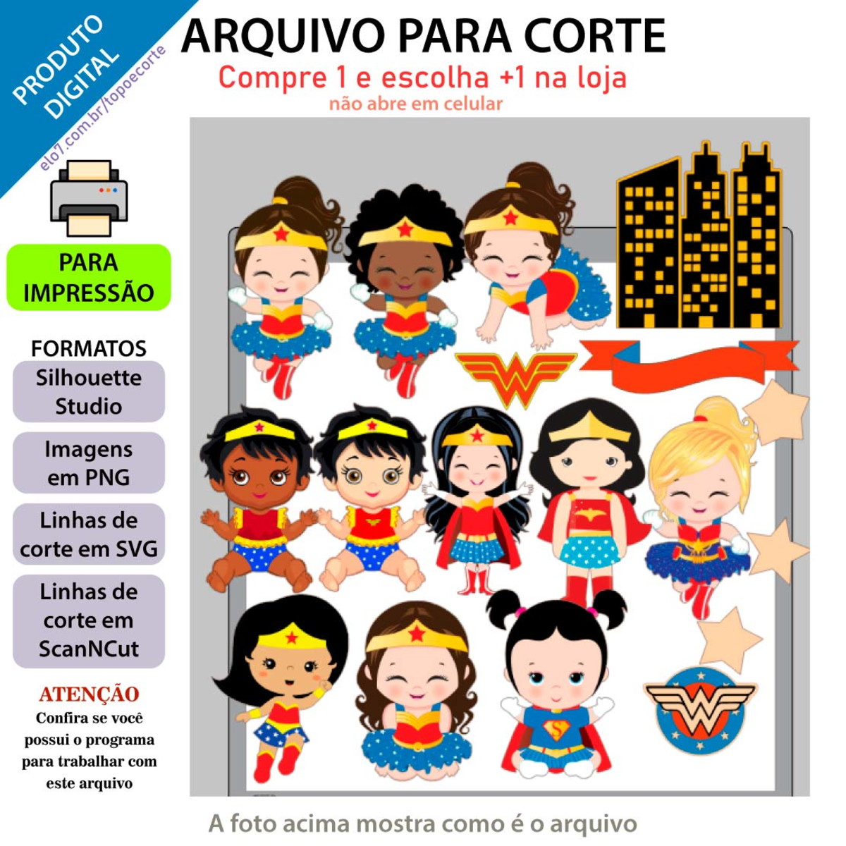 ARQUIVO Topo de bolo Mulher Maravilha Baby +1tema