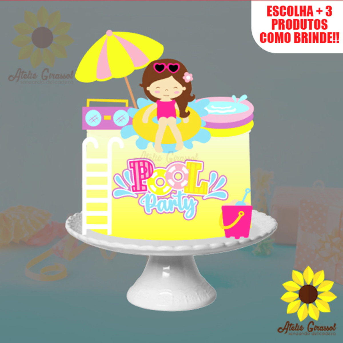 Arquivo Topo de Bolo Pool Party Camadas Ganhe +3 Produtos - Imagem 2