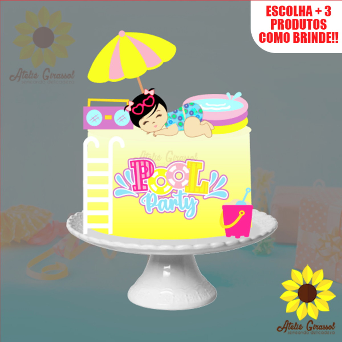 Arquivo Topo de Bolo Pool Party Camadas Ganhe +3 Produtos