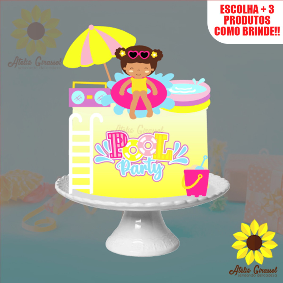 Arquivo Topo de Bolo Pool Party Camadas Ganhe +3 Produtos