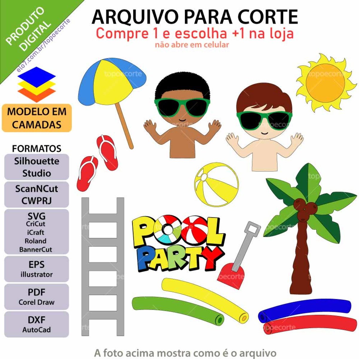 Arquivo Topo de Bolo Pool Party Menino +1 Arquivo da Loja