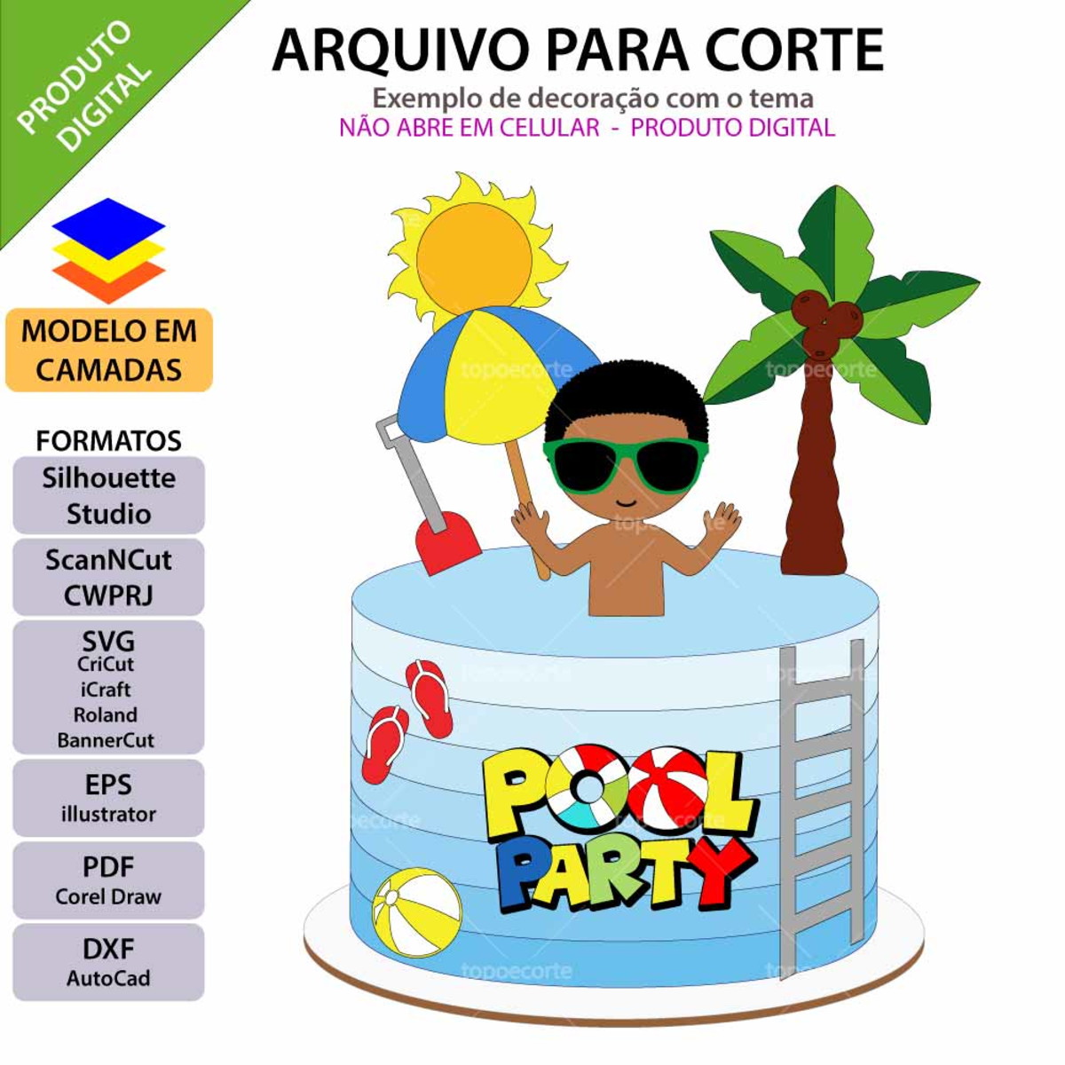 Arquivo Topo de Bolo Pool Party Menino +1 Arquivo da Loja - Imagem 2