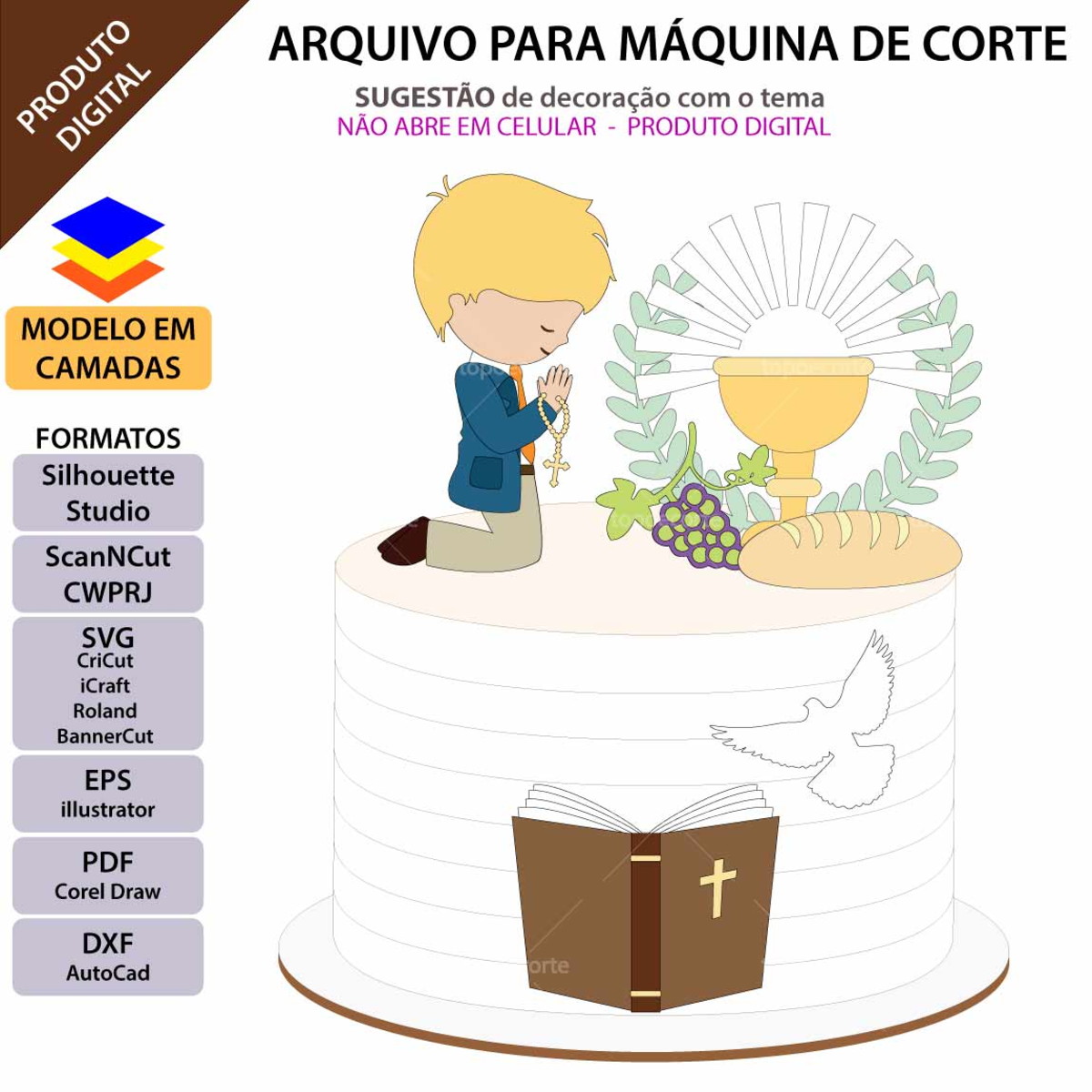 Arquivo Topo de Bolo Primeira Eucaristia Menino +1 Arquivo - Imagem 2