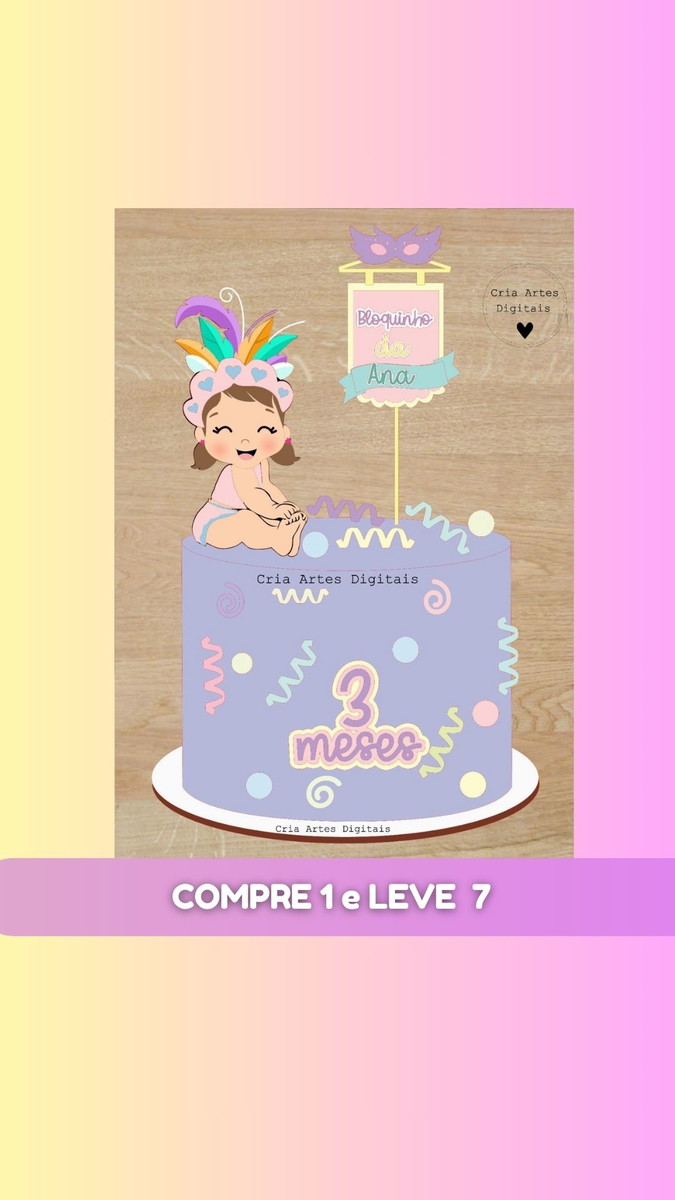 Arquivo Topo pra Bolo Carnaval Menina + 6 Arquivos Brinde - Imagem 2