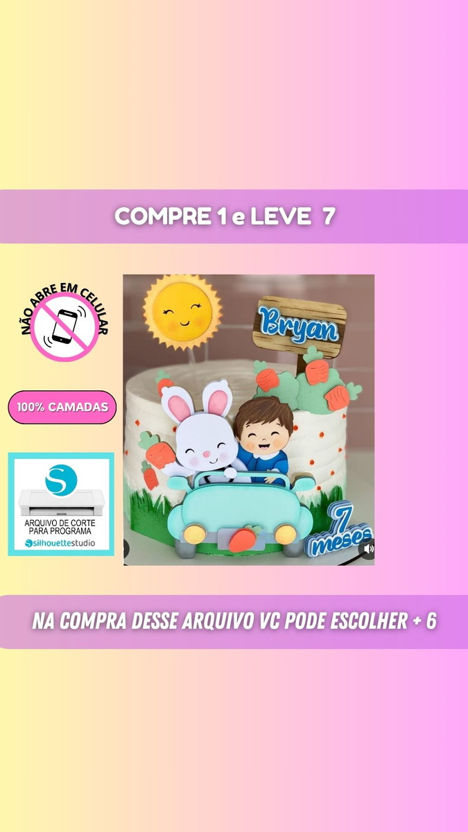 Arquivo Topo pra Bolo Menino e Coelho+ 6 Brindes #psc27
