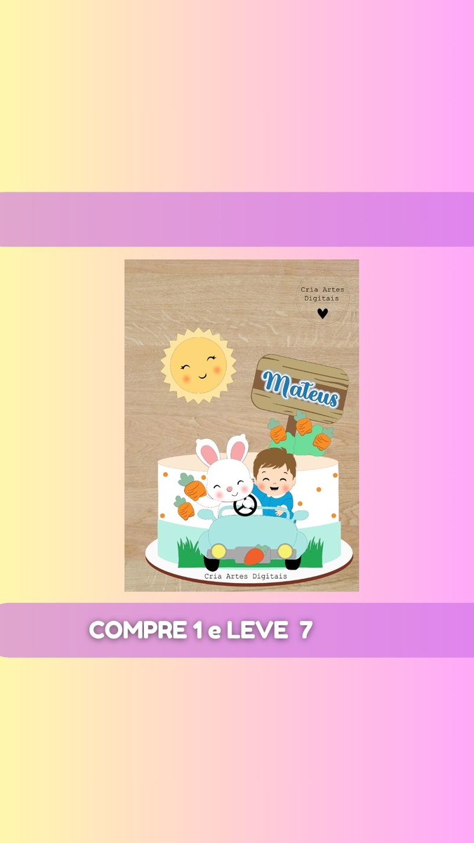 Arquivo Topo pra Bolo Menino e Coelho+ 6 Brindes #psc27 - Imagem 2