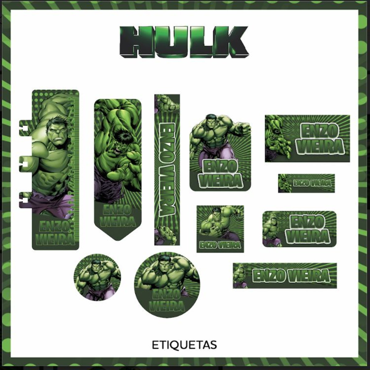 Arquivos de corte etiqueta escolar hulk