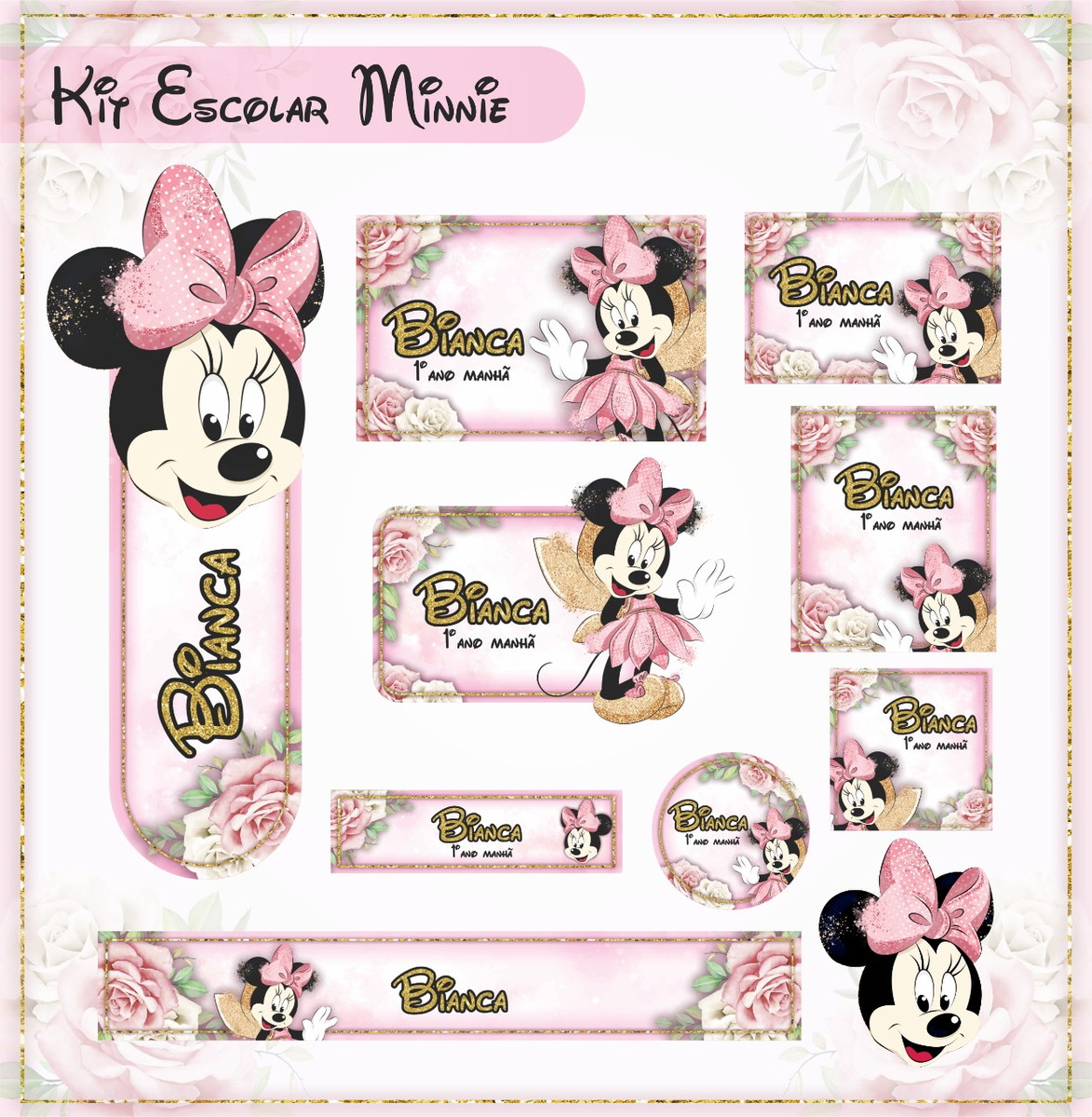 Arquivos digitais etiquetas escolar minnie ENVIO IMEDIATO