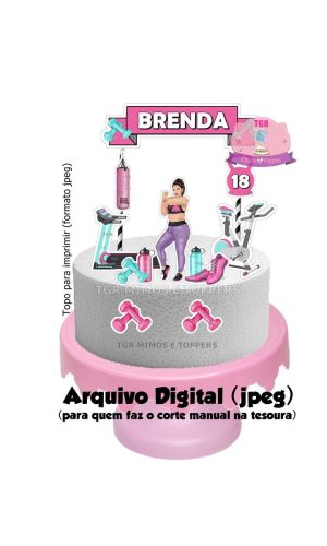 Arte Digital Topo de Bolo Academia feminino 3 p/ imprim jpeg