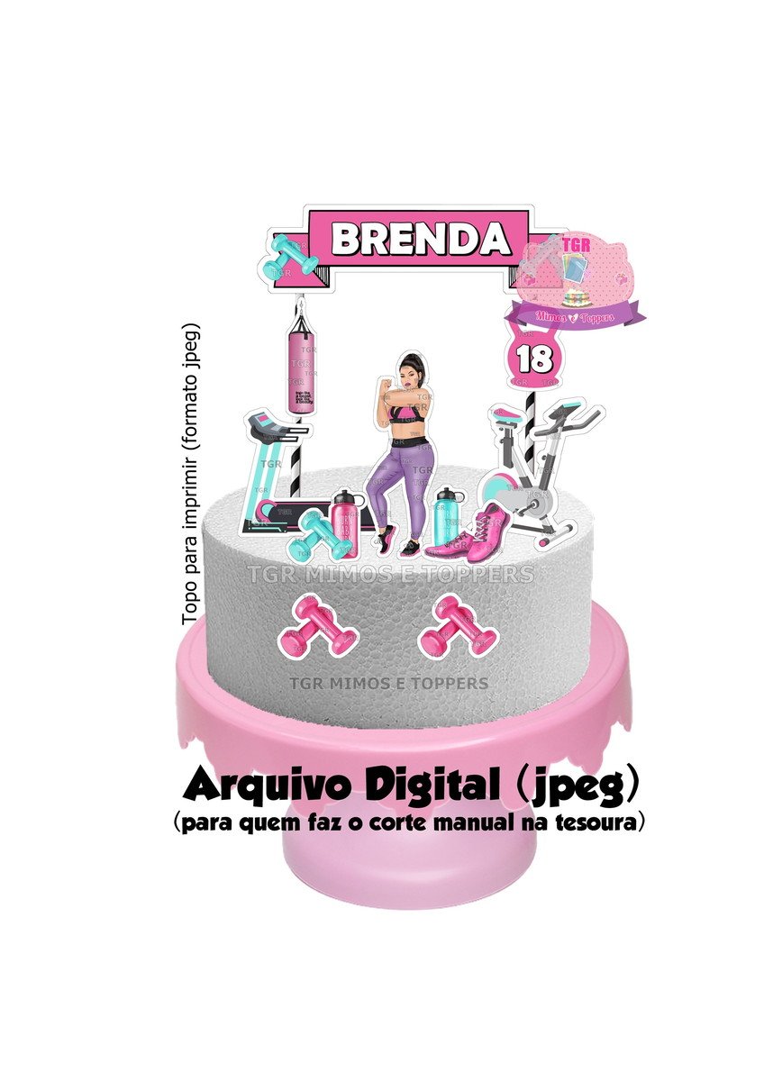 Arte Digital Topo de Bolo Academia feminino 3 p/ imprim jpeg