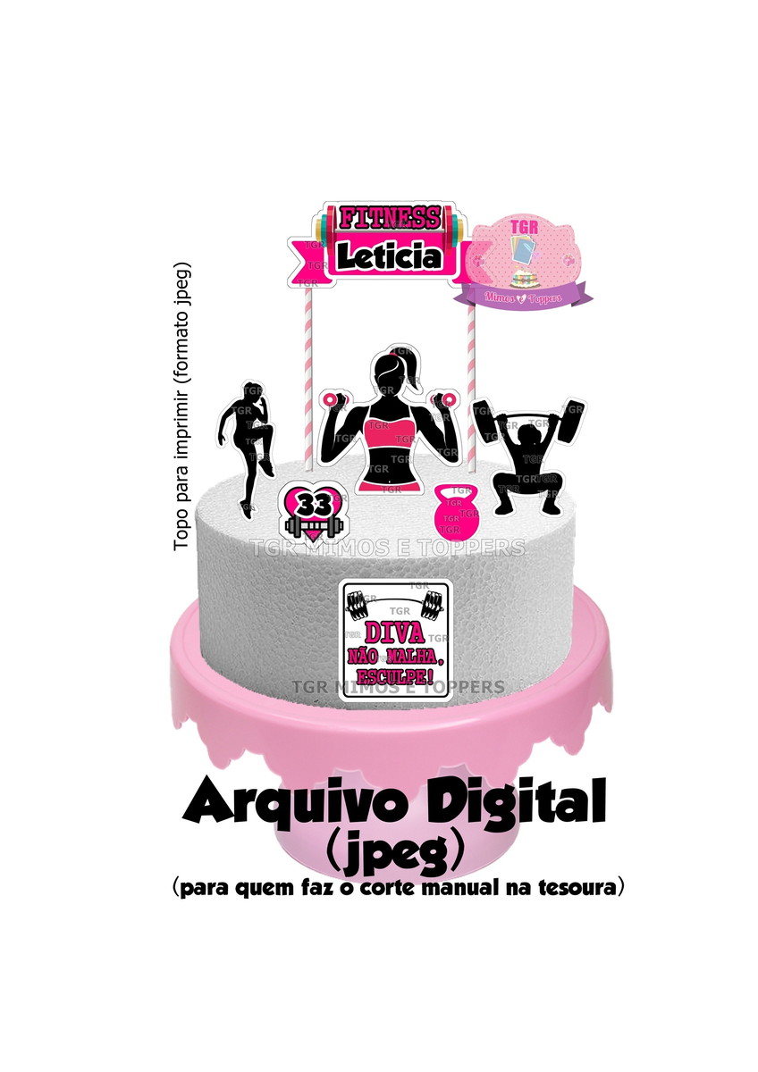 Arte Digital -Topo de bolo Academia feminino p/ imprimir jpg