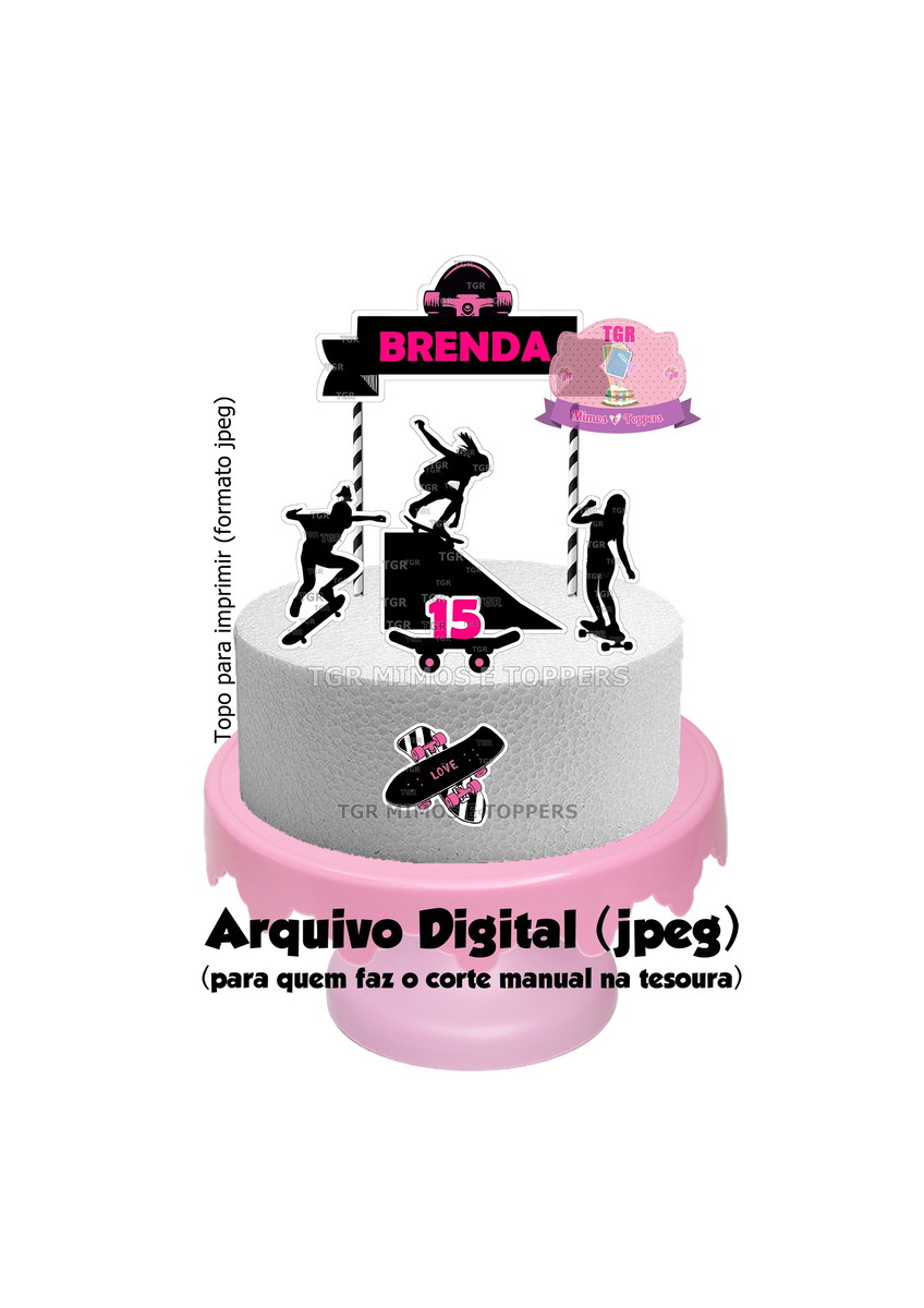 Arte Digital Topo de Bolo Skate feminino para imprimir jpeg